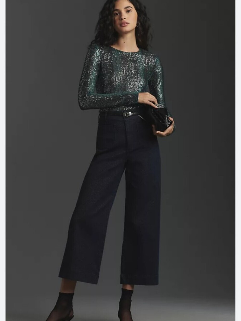 Maeve by Anthropologie The Colette Sparkle Denim Cropped Wide Leg Jeans Blue